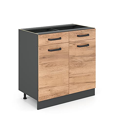 Vicco Küchenunterschrank R-Line, Goldkraft Eiche/Anthrazit, 80 cm ohne Arbeitsplatte von Vicco