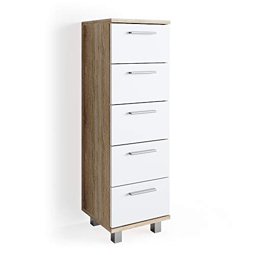 Vicco Badschrank Ilias, Sonoma/Weiß, 30 x 95 cm von Vicco