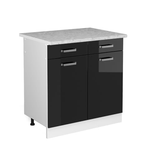 Vicco Unterschrank R-Line, Schwarz Hochglanz/Weiß, 80 cm mit Schubladen und Türen, mit Arbeitsplatte von Vicco