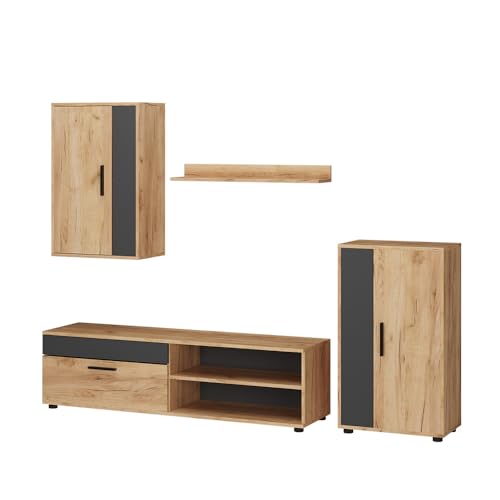 Vicco Wohnwand Berno Eiche Anthrazit Schrankwand 4er-Set Wohnzimmer von Vicco