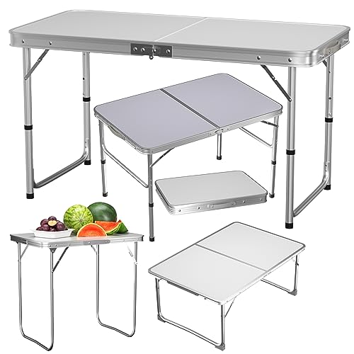 VickyHome Klappbarer Campingtisch 120x60x70CM Hochleistungs-klappbarer Picknick-Bocktisch Schreibtisch mit 3 höhenverstellbaren (2.3/2/1.8 FT), rechteckiger Leichter kommerzieller Klapptisch von VickyHome