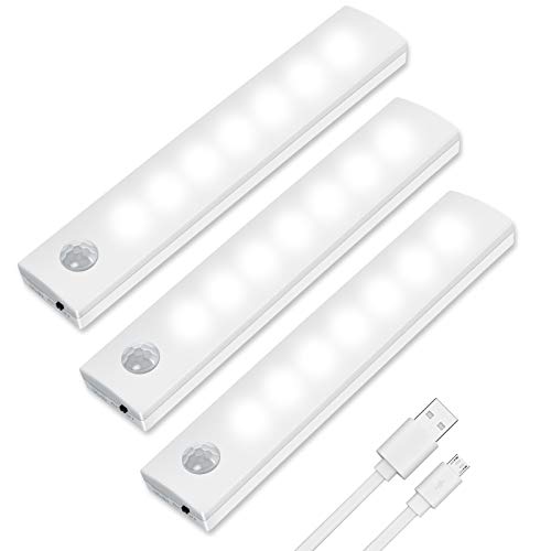 Vicloon LED Sensor Licht, 3 StückWiederaufladbar Schranklicht mit Bewegungsmelder & Magnetstreifen, LED Schrankbeleuchtung für Küche, Kleiderschrank, Treppe, Schublade, Dachboden, Flur… von Vicloon