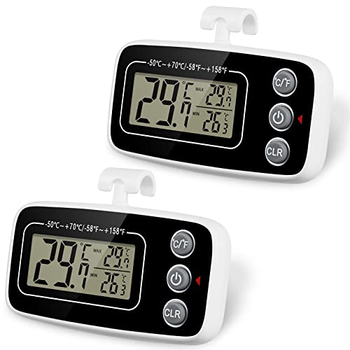 Vicloon Kühlschrank Thermometer, 2 Stück Digitale Gefrierschrank Thermometer Thermometer mit Haken LCD Display Lesen, Max Min Rekord Funktion Perfekt für Lnnen/Außen/Home/Restaurants (Weiß Schwarz) von Vicloon