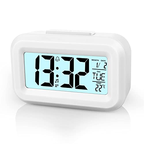 Vicloon Wecker Digital,LCD Display Tischuhr mit Snooze,12/24 Stunden,Datum,Temperaturanzeige,Timer-Funktion,Batteriebetrieben für Schlafzimmer Home Office Reisen(Weiß) von Vicloon