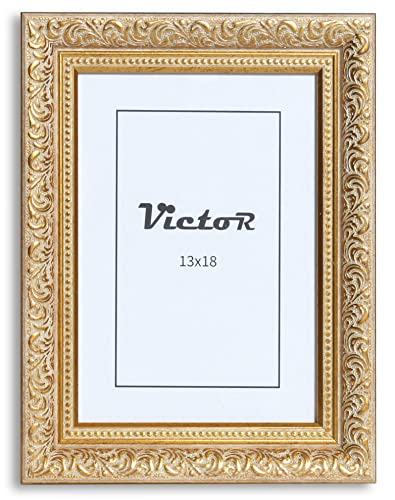 VictoR Vintage Bilderrahmen „Rubens“ in 13x18 cm Gold Grün - Leiste: 30x20mm - Echtglas - Bilderrahmen Barock - Antik - Bilderrahmen 13x18 Gold von VictoR