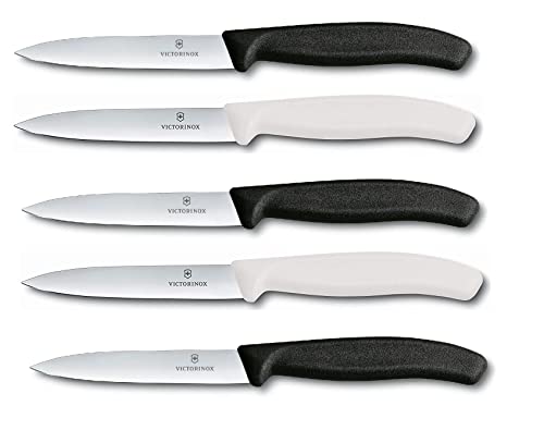 Victorinox 5-tlg Gemüsemesser Set Swiss Classic Schwarz/Weiß – 10 cm ohne Wellenschliff – Tomatenmesser von Victorinox