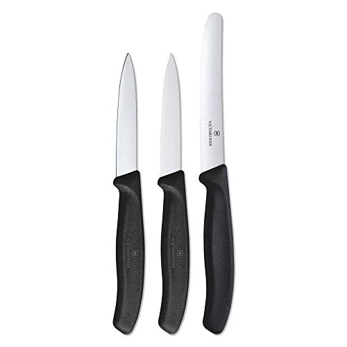 Victorinox Swiss Classic Gemüsemesser-Set, 3-teilig, gerader Schliff, Extra Scharf, Robuster Kunststoffgriff, schwarz von Victorinox