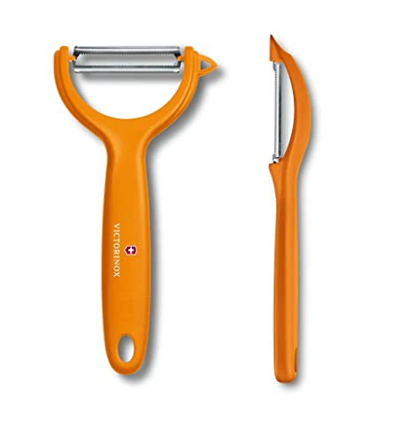 Victorinox Universalschäler Duo Pack für Obst und Gemüse - Extra scharf - Zackenschliffklinge/Zweischneidig - Ergonomischer Griff - Orange von Victorinox