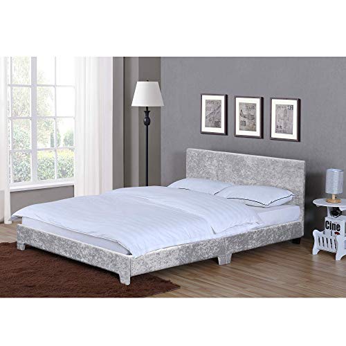 Vida Designs Victoria Doppelbett, 122 cm, Bettgestell, gepolstertes Kopfteil, Schlafzimmermöbel, silberfarbener Samt, Holz, Double (4 Foot) von Vida Designs