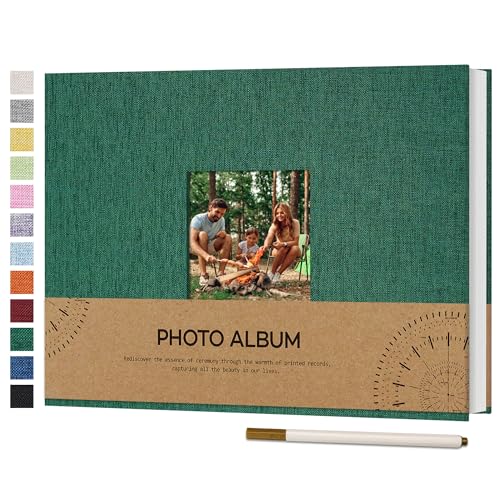 Vienrose Fotoalbum Selbstklebend Einkleben 10x15 Klein Leinen Photo Album mit 60 Weißen Seiten, Hochzeit Jahrestag Geburtstag Fotoalben mit Einem Kugelschreiber, 21,5x30cm, Dunkelgrün von Vienrose