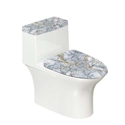 Viewamoon WC-Deckelbezug aus grauem Marmor, Polyester-Stoff, elastische Unterseite, weiche und atmungsaktive Sitzbezüge, Toilettensitzbezug-Set, universell für die meisten WC-Schüssel-Deckel von Viewamoon