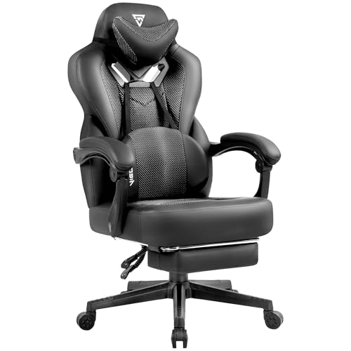 Vigosit Gaming Stuhl, Gaming Sessel Bürostuhl Ergonomische für Erwachsene, Office Nap Gaming Chair Stühle schreibtischstuhl mit Sitzkissen Fußstütze, Mesh Drehstuhl Massagesessel (Dunkelgrau) von Vigosit