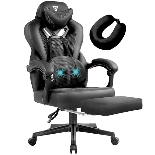 Vigosit Gaming Stuhl PRO, Gaming Sessel Bürostuhl Ergonomische für Erwachsene, Office Nap Gaming Chair Stühle schreibtischstuhl mit Sitzkissen Fußstütze, Mesh Drehstuhl Massagesessel (Schwarz) von Vigosit