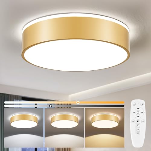 Vikaey LED Deckenleuchte Dimmbar 40cm Gold, 36W Deckenlampe Wohnzimmer Rund mit Fernbedienung, Moderne Dimmbare LED Lampe Decken für Schlafzimmer, Küchen, Badezimmer, Esszimmer, Kinderzimmer, Flur von Vikaey