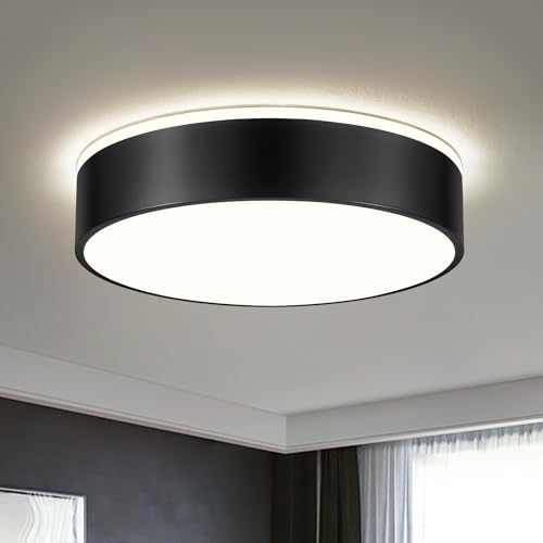 Vikaey LED Deckenleuchte Schwarz, 30W Deckenlampe Wohnzimmer Rund Ø40cm, Moderne LED Lampe Decken 4000K Neutralweiß für Schlafzimmer, Küchen, Badezimmer, Esszimmer, Kinderzimmer, Flur von Vikaey