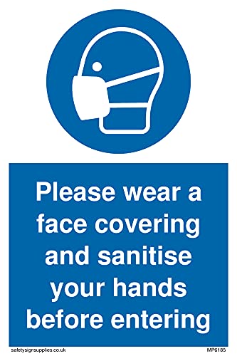 5 Stück – Bitte tragen Sie eine Gesichtsbedeckung und desinfizieren Sie Ihre Hände vor dem Betreten Schild – 100 x 150 mm – A6P von Viking Signs