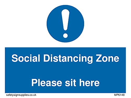 5 Stück – Social Distancing Zone Please sit here, Schild – 100 x 75 mm – A7L von Viking Signs