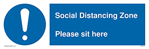 L31 Schild mit Aufschrift"Social Distancing Zone Please sit here", 300 x 100 mm, 5 Stück von Viking Signs