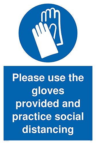 Schild mit Aufschrift "Please use the gloves provided and practice social distancancing", Aluminium-Verbundstoff, 3 mm von Viking Signs