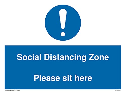 Schild mit englischer Aufschrift"Social Distancing Zone Please sit here", 200 x 150 mm, A5L, 5 Stück von Viking Signs