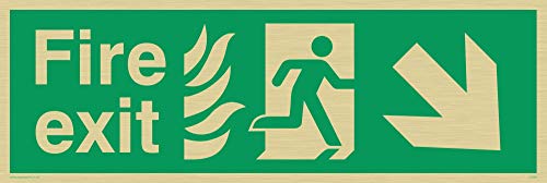 Viking Schilder sg699-l31-gv "FIRE EXIT Running Man rechts Angel Down Pfeil Zeichen, Gold Vinyl, 100 mm H x 300 mm W von Viking Signs