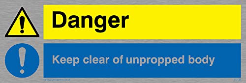 Viking Signs CV138-L15-MS Schild "Danger, Keep Clear Of Unpropped Body", 1 mm, Edelstahl, 150 mm H x 50 mm B von Viking Signs