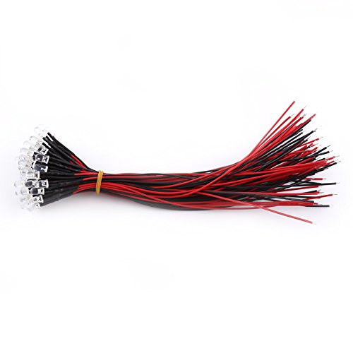 50 Stücke Leuchtdioden 5mm Rot, DC 9-12 V LED Leuchtdioden Set, Vorverdrahtete LED Dioden mit 5mm Kabel für DIY, Hobbybeleuchtung, Boot, Auto, Industrie, Kamera（5mm Rot Leuchten） von Vikye