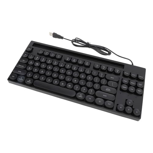 Vikye Mechanische Schreibmaschinentastatur mit 87 Tasten, Kabelgebundene ABS-Punk-Retro-Gaming-Tastaturen, Runde Tastenkappen mit Licht und Ständer für PC-Spielbüro (Black) von Vikye
