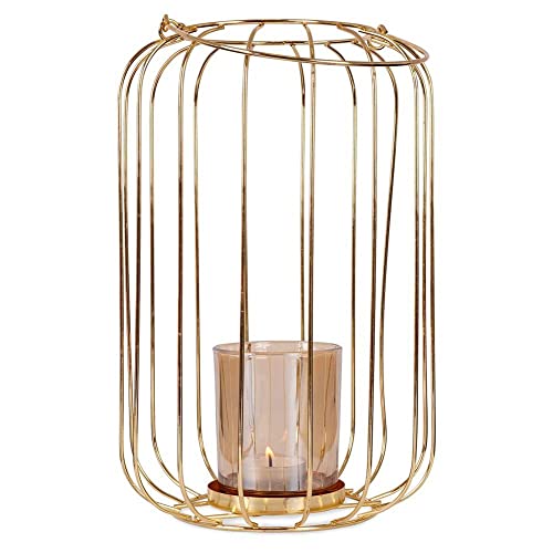 Vilde Laterne Lampion Teelichthalter Kerzenhalter Leuchter für Teelichter aus Metall Gold 26 cm von Vilde