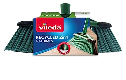 Vileda Besen Recycled 2in1, Besen für Innenräume, 85% recyceltes Material, 100% recycelte Tierfasern, Schwarze Fasern für feine Pulver, grüne Fasern für Haare und Haare, Made in Italy, Love It Clean von Vileda