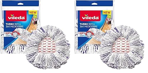 Vileda Turbo 3in1 EasyWring&Clean Wischmopp Ersatzköpfe, Mikrofaser Moppköpfe mit Kraftfasern für Vileda Turbo Sets, ideal für Hartböden, 98% Polyester, 2% Polyamide, Farbe Lila Weiß, 2er Pack Vileda Turbo 3in1 EasyWring&Clean Wischmopp Ersatzköpfe, Mikrofaser Moppköpfe mit Kraftfasern für Vileda Turbo Sets, ideal für Hartböden, 98% Polyester, 2% Polyamide, Farbe Lila Weiß, 2er Pack von Vileda