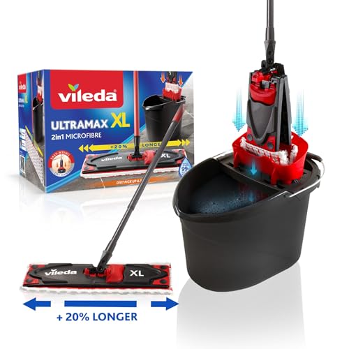 Vileda Ultramax XL 2in1 Bodenwischer Komplett Set, extrabreiter Wischmopp mit Stiel, Mikrofaserbezug und Eimer mit Powerpresse, für alle Hartböden, Wischerplatte 42cm, Stiellänge 75-130cm Vileda Ultramax XL 2in1 Bodenwischer Komplett Set, extrabreiter Wischmopp mit Stiel, Mikrofaserbezug und Eimer mit Powerpresse, für alle Hartböden, Wischerplatte 42cm, Stiellänge 75-130cm von Vileda