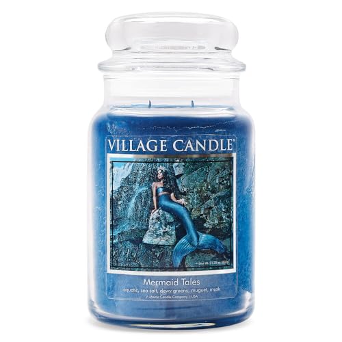 Village Candle Mermaid Tales Duftkerze im Apotheker-Glas, 602 ml, Blau von Village Candle