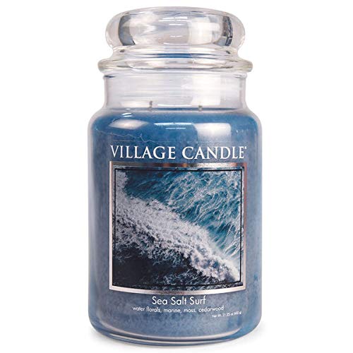 Village Candle Sea Salt Surf Duftkerze im Apotheker-Glas, 602 ml, Blau von Village Candle