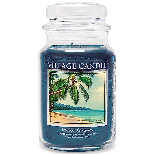 Village Candle Tropische Flucht Duftkerze im Glas 737g, blau, 10.2 x 10.1 x 16.5 cm, 737 von Village Candle