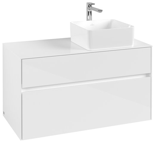 Villeroy & Boch Collaro Waschbeckenunterschrank 1000x548x500 mm, 2 Auszüge , für Waschbecken rechts, C04000, Farbe: Front/Korpus: Glossy White, Griff: White Matt von Villeroy und Boch AG