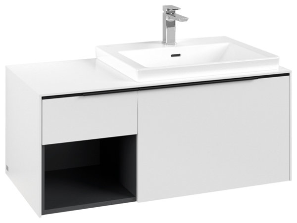 Villeroy & Boch Subway 3.0, 1001x423x516 mm, Waschbeckenunterschrank, 2 Auszüge, C571L2, Farbe: Front/Korpus: Pure White, Griff: Volcano Black von Villeroy und Boch AG