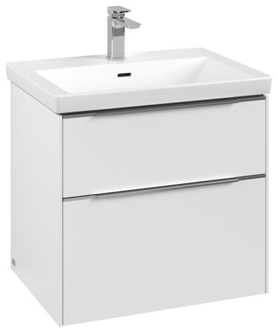 Villeroy & Boch Subway 3.0, 622x576x478 mm, Waschbeckenunterschrank, 2 Auszüge, C576L2, Farbe: Front/Korpus: Pure White, Griff: Aluminium glänzend von Villeroy und Boch AG