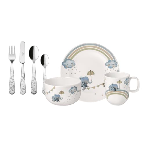 Villeroy & Boch - Boho Kids Walk Like An Elephant Kindergeschirr Set 7Tlg., Kindergeschirr Porzellan Und Edelstahl Besteck, Geschirrset Für Kinder, Spülmaschinenfest, Mikrowellensicher, Mehrfarbig von Villeroy & Boch