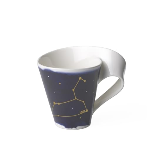 Villeroy und Boch - NewWave Stars Becher mit Henkel, formschöne Tasse mit Löwe-Motiv, Premium Porzellan, spülmaschinengeeignet, Gold weiß blau, 300 ml von Villeroy & Boch