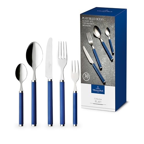 Villeroy & Boch – Play! Blue Ocean Tafelbesteck, 30 Teilig 6 Personen, Spülmaschinenfest, Besteck Blau Bunte Griffe, Besteck Mit Kunststoffgriffen, Besteck Set, Essbesteck, Messer, Gabel, Löffel von Villeroy & Boch