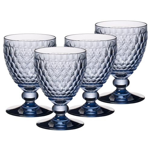 Villeroy & Boch Rotweingläser Boston Coloured, Blue, 4er Set, 310 ml, Farbige Weingläser mit Facettenmuster, Kristallglas, Spülmaschinengeeignet von Villeroy & Boch