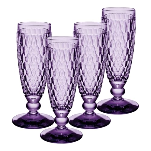 Villeroy & Boch Sektgläser Boston Coloured, Lavender, 4er Set, 145 ml, Farbige Sektkelche mit Facettenmuster, Kristallglas, Spülmaschinengeeignet von Villeroy & Boch