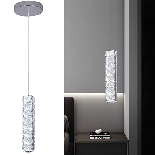 1-Licht Moderne Kristall Pendelleuchte mit Fernbedienung, 3-farbige Dimmbare Hängelampe Glas LED Hängeleuchte Höhenverstellbar Kronleuchter für Kücheninsel, Esszimmer, Wohnzimmer, Schlafzimmer von Vinilky