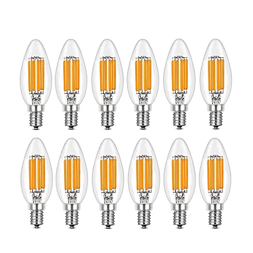 ZYUJIA E14 LED Dimmbare Glühbirnen,C35 Kleine Schraubkandelaber LED Kerzenbirnen Warmweiß 2700K 6W Glühbirne(Entspricht 60W) 12 Packungen von ZYUJIA