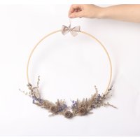 Getrocknete Lila & Zapfen Kranz, Getrocknete Blumen Und Pampas Gras Hoop Natur Getrocknetes Blumengesteck, Blumengesteck von VintageBoutique65