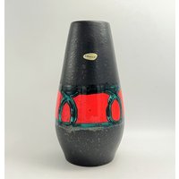 Scheurich Keramik 529/25 Matte Schwarz, Glänzend Rot Grün Vintage Vase, Hergestellt in Den 1950Er Frühen 1960Er Jahren West Germany Keramik. Wgp von VintageCeramics4You