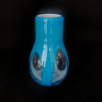 Unique - Handgefertigte Retro Kunst Glas Klar & Capri Blaue Vase von VintageGlassFindsCo