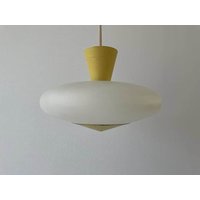 Mid-Century Glas Und Gelbe Metall Deckenlampe Von Stilux, 1950, Italien von VintageInModeDeluxe