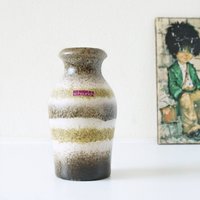 Scheurich, Beige Und Grüne Mid Century Vase, Westdeutsche Keramik von VintageRetroVases